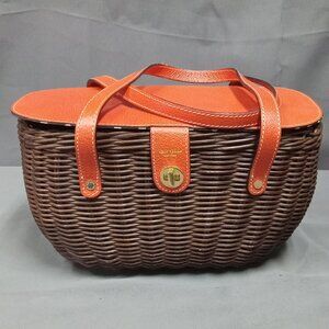 RARE! Vintage NEW WITH TAG! Dk Brown/Tomato KATE SPADE "HENLEY" Wicker Purse Bag